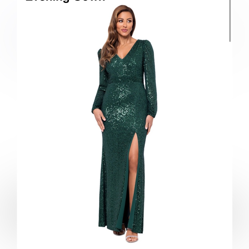 Xscape Gown. Women's Sequinned High-Slit Evening Gown